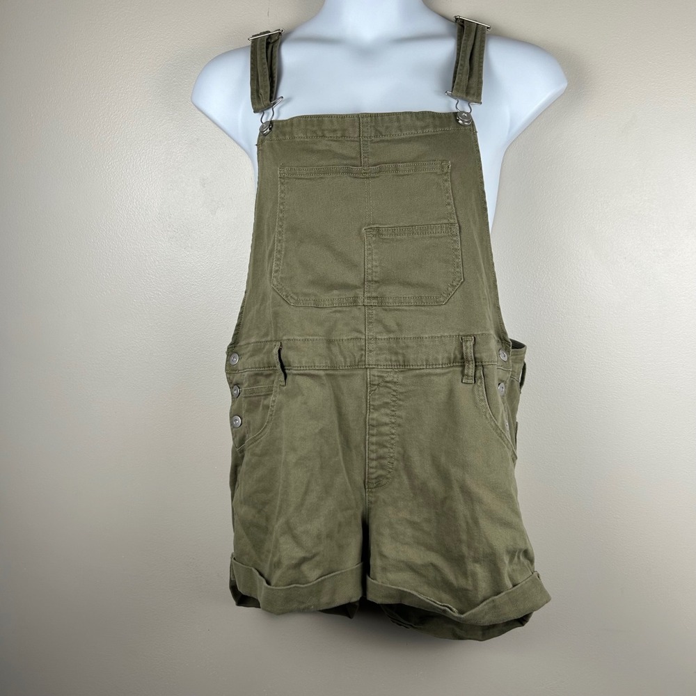 No Boundaries Olive Green Denim Shortalls Size XXL 19 Utility Overalls